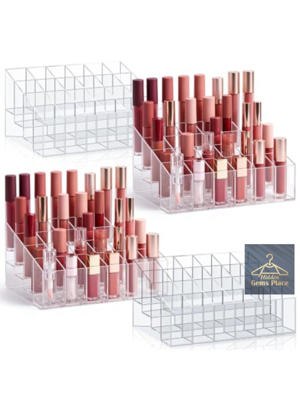 4 Pc Acrylic Lipstick Holder Organizer 96 Slots Makeup Display Case